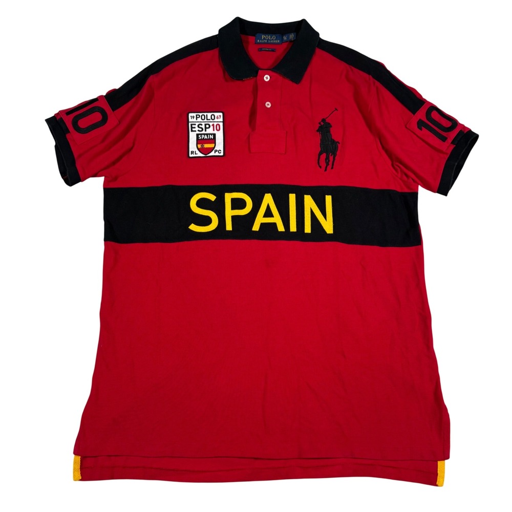 Polo Ralph Lauren Spain Polo Mens XL Red Black Big Pony Custom Fit ESP 10 Patch